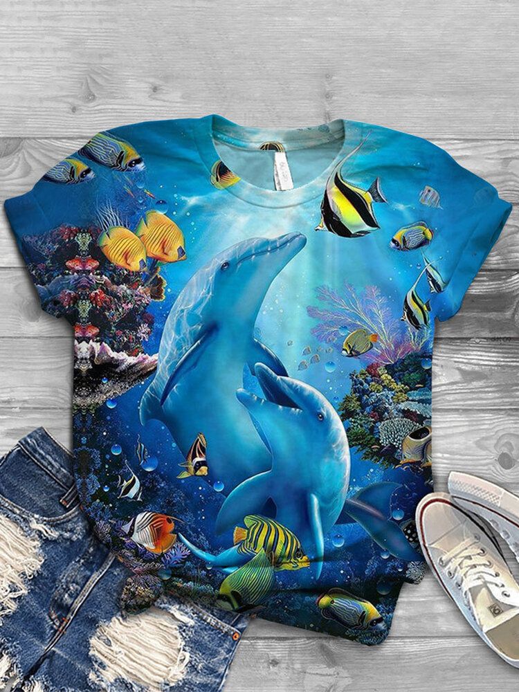 Camisetas De Manga Corta Informales Con Cuello Redondo Y Estampado De Ballena Oceánica Para Mujer