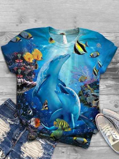 Camisetas De Manga Corta Informales Con Cuello Redondo Y Estampado De Ballena Oceánica Para Mujer