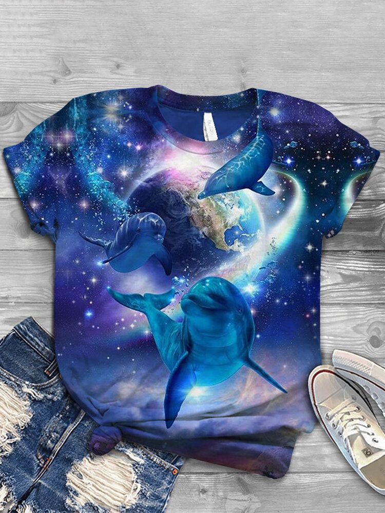 Camisetas De Manga Corta Informales Con Cuello Redondo Y Estampado De Ballena Oceánica Para Mujer