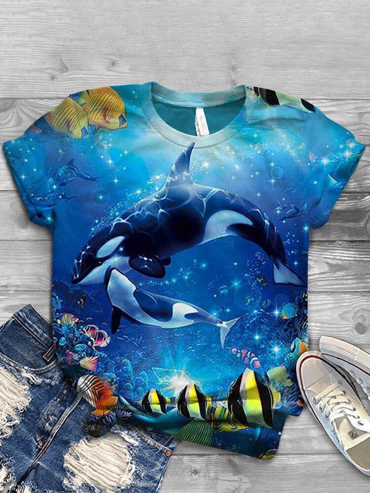 Camisetas De Manga Corta Informales Con Cuello Redondo Y Estampado De Ballena Oceánica Para Mujer