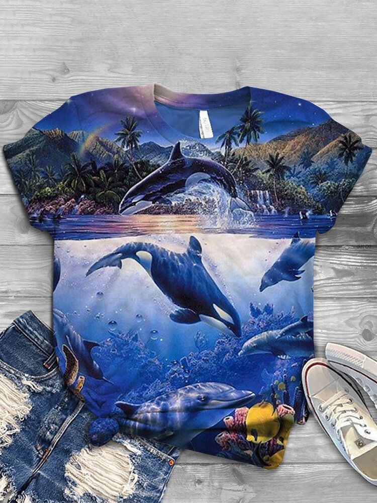 Camisetas De Manga Corta Informales Con Cuello Redondo Y Estampado De Ballena Oceánica Para Mujer