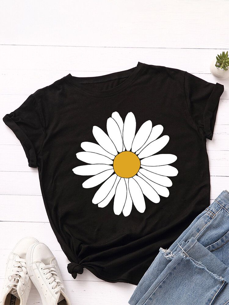 Camisetas De Manga Corta Informales Con Cuello Redondo Y Estampado Floral De Margaritas Para Mujer