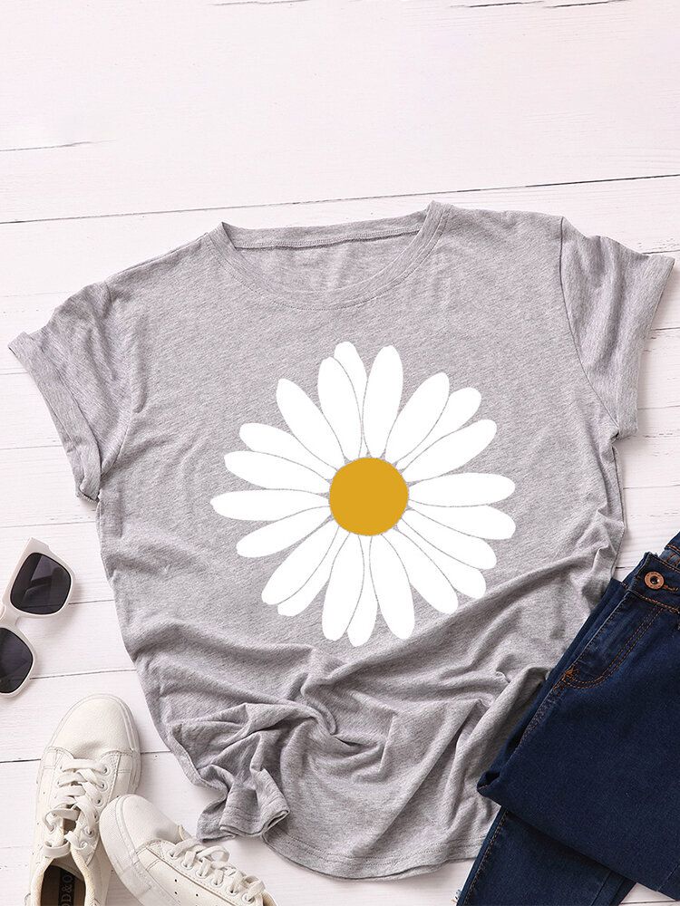 Camisetas De Manga Corta Informales Con Cuello Redondo Y Estampado Floral De Margaritas Para Mujer