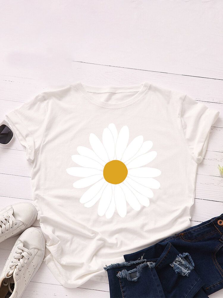 Camisetas De Manga Corta Informales Con Cuello Redondo Y Estampado Floral De Margaritas Para Mujer