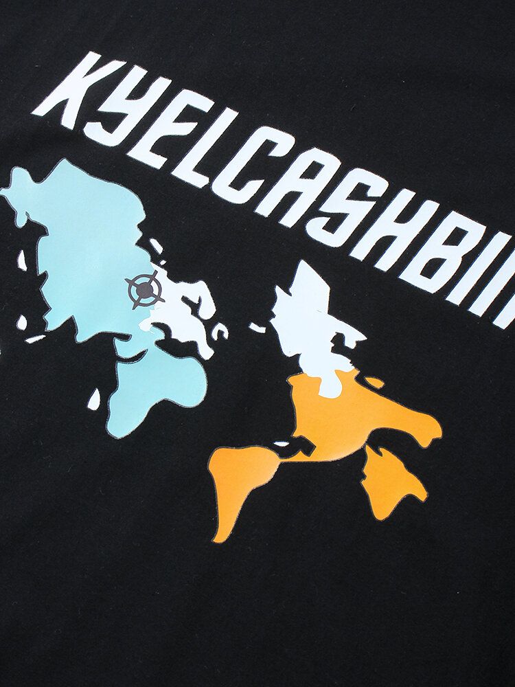 Camisetas De Manga Corta Informales Con Cuello Redondo Y Estampado De Letras Del Mapa Del Mundo De Algodón Para Hombre