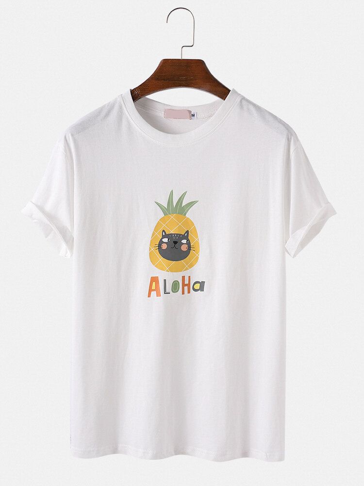 Camisetas De Manga Corta Informales Con Cuello Redondo Y Estampado De Letras De Frutas De Dibujos Animados Para Hombre