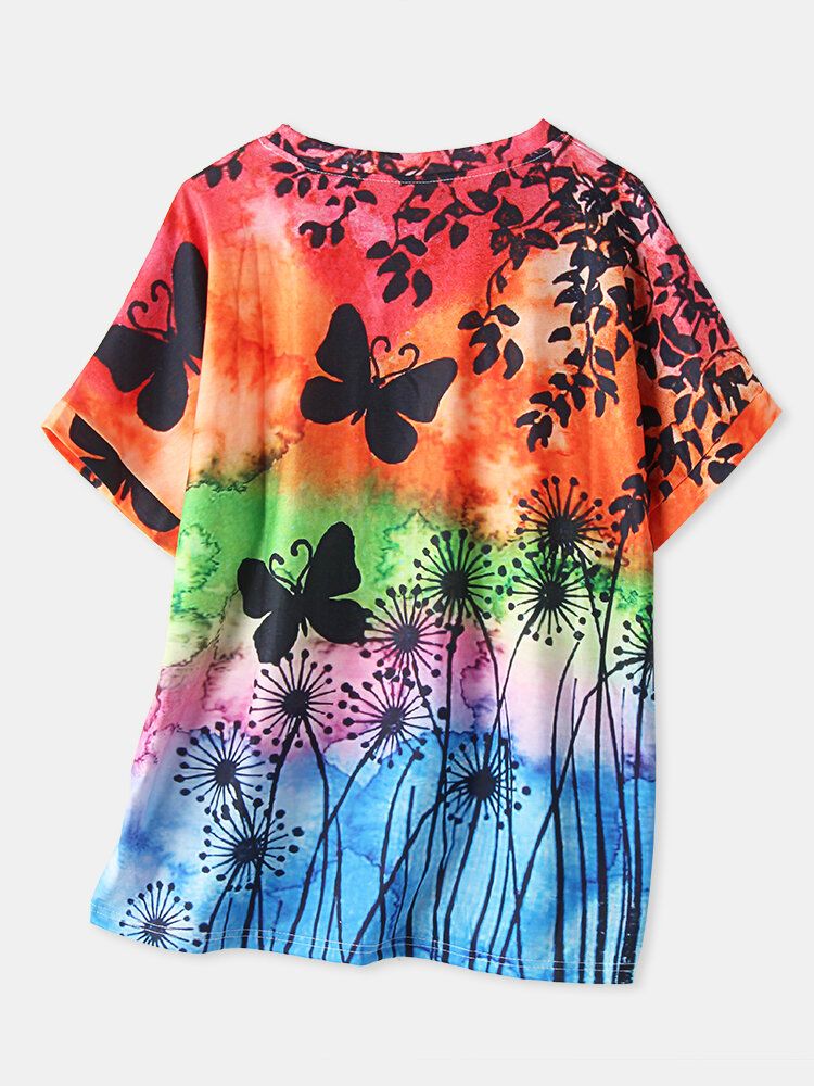 Camisetas De Manga Corta Informales Con Cuello Redondo Y Estampado De Mariposas Para Mujer