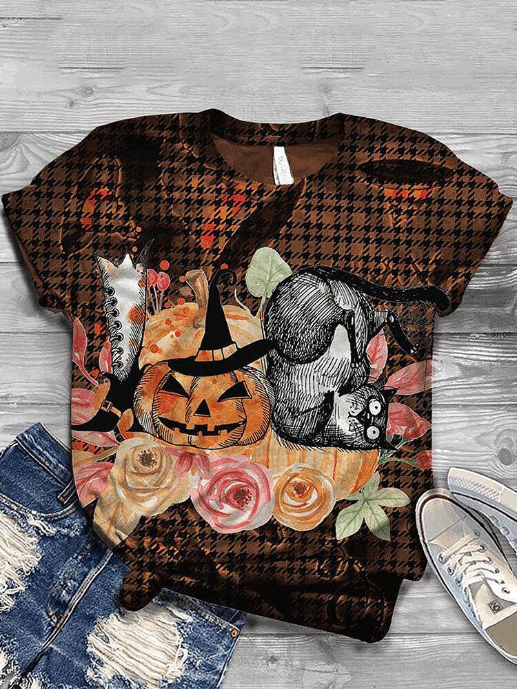 Camisetas De Manga Corta Informales Con Estampado De Calabaza Divertida De Halloween Para Mujer