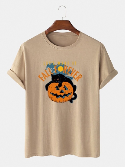 Camisetas De Manga Corta Informales Con Estampado De Gato De Halloween 100% Algodón Para Hombre