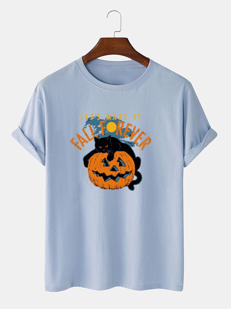 Camisetas De Manga Corta Informales Con Estampado De Gato De Halloween 100% Algodón Para Hombre