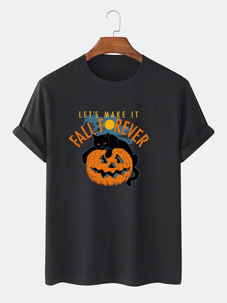 Camisetas De Manga Corta Informales Con Estampado De Gato De Halloween 100% Algodón Para Hombre