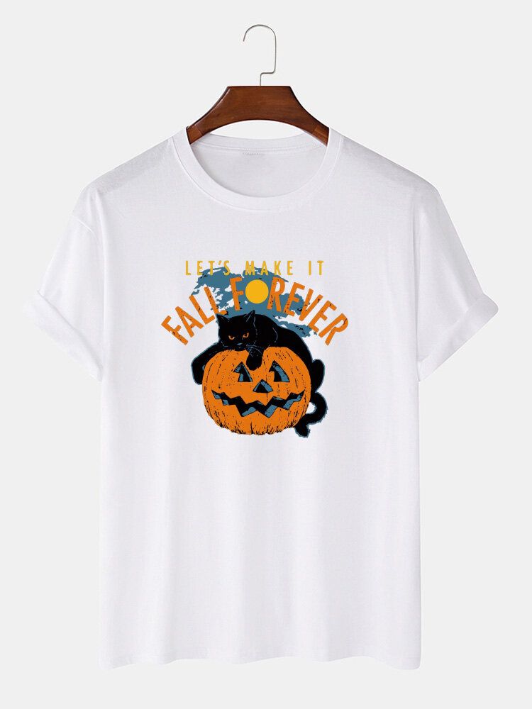 Camisetas De Manga Corta Informales Con Estampado De Gato De Halloween 100% Algodón Para Hombre