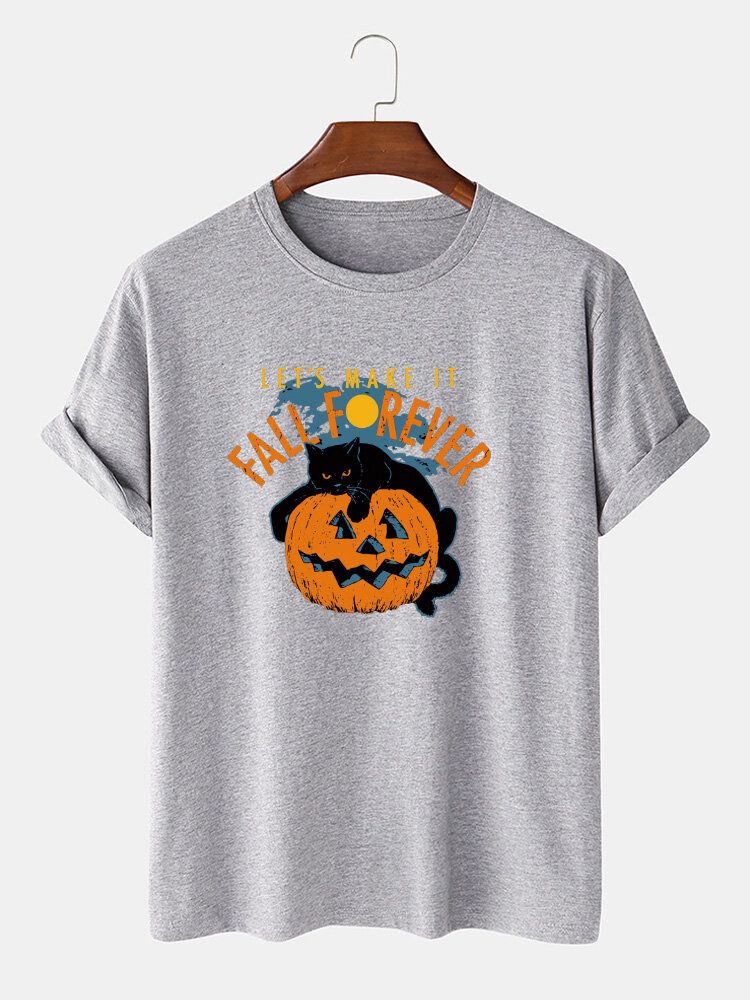 Camisetas De Manga Corta Informales Con Estampado De Gato De Halloween 100% Algodón Para Hombre