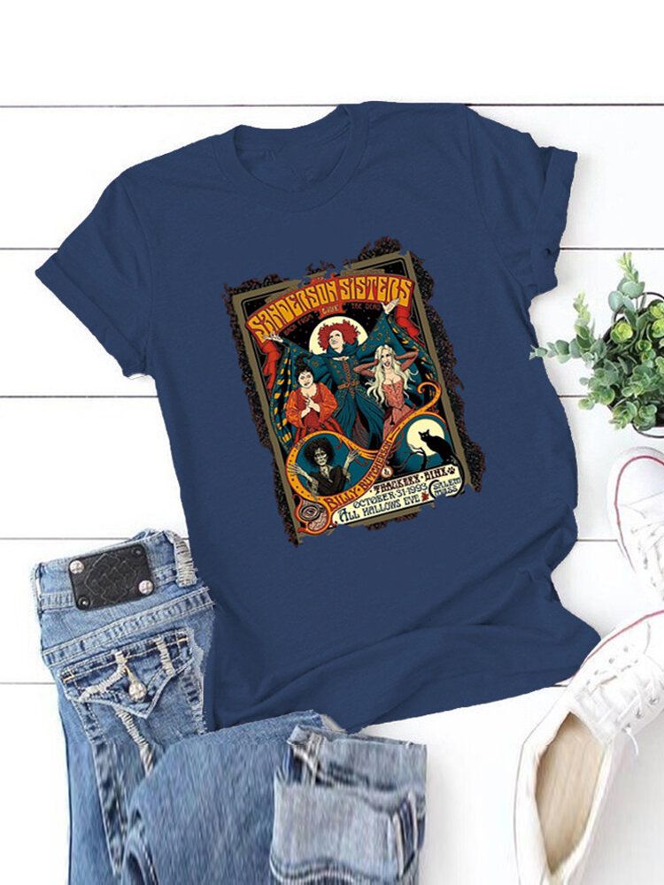 Camisetas De Manga Corta Informales Con Estampado Gráfico De Figura De Halloween Para Mujer