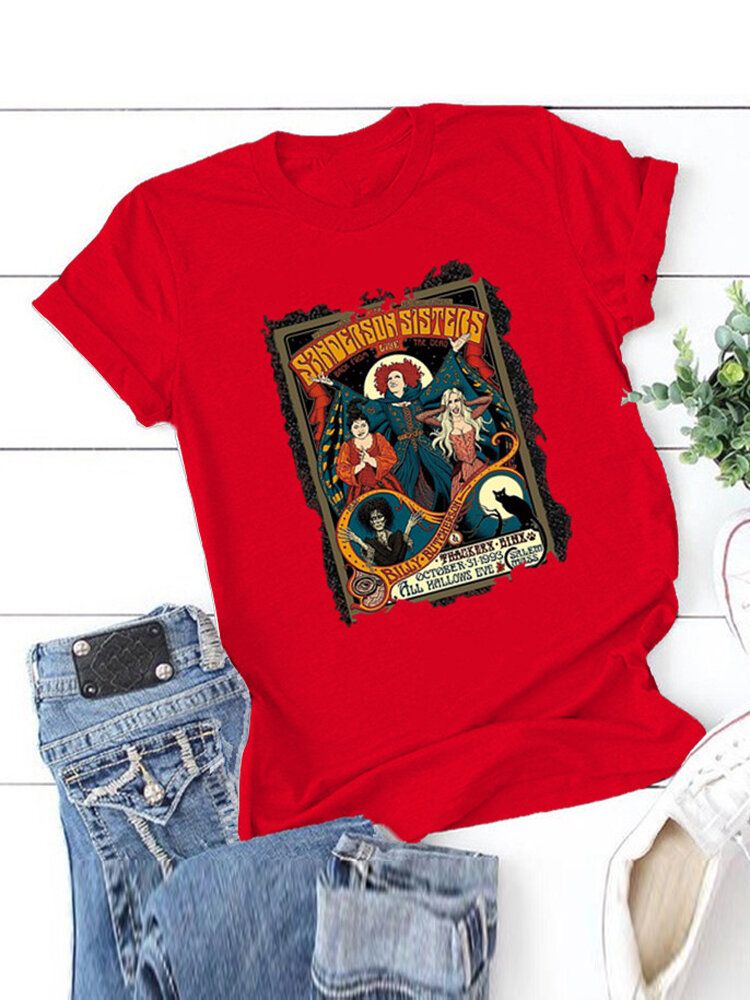 Camisetas De Manga Corta Informales Con Estampado Gráfico De Figura De Halloween Para Mujer