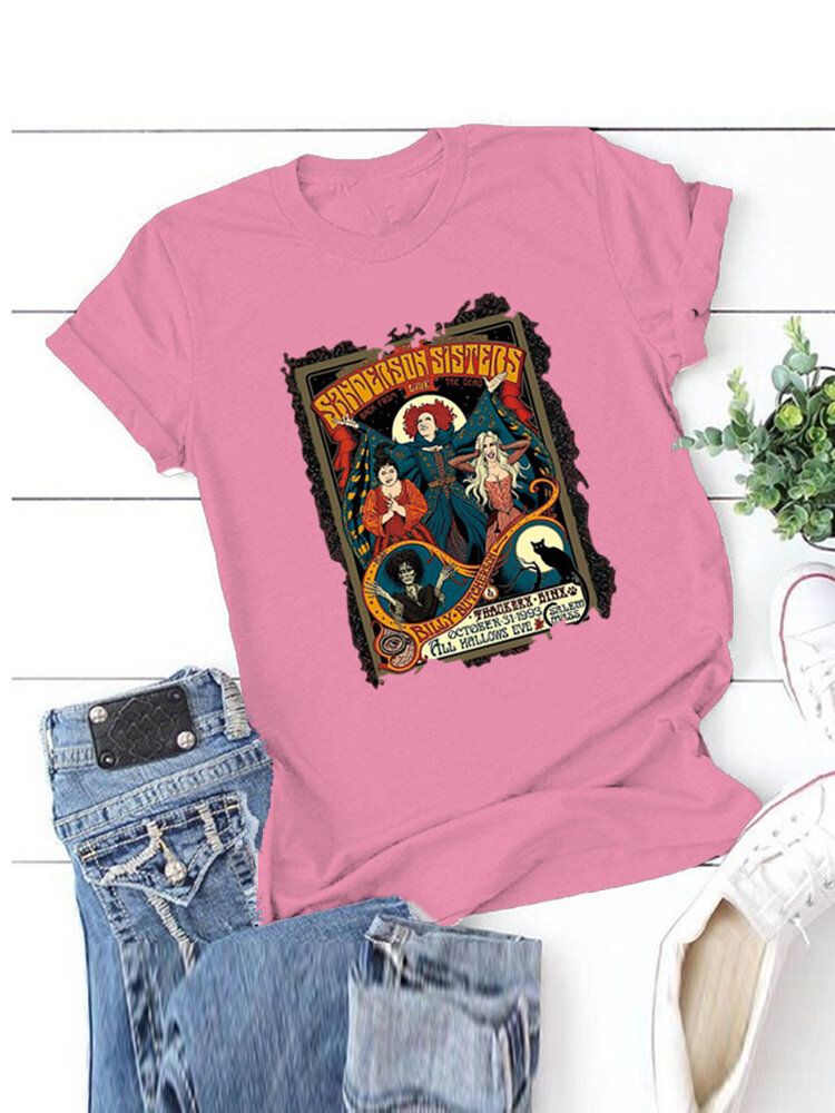 Camisetas De Manga Corta Informales Con Estampado Gráfico De Figura De Halloween Para Mujer