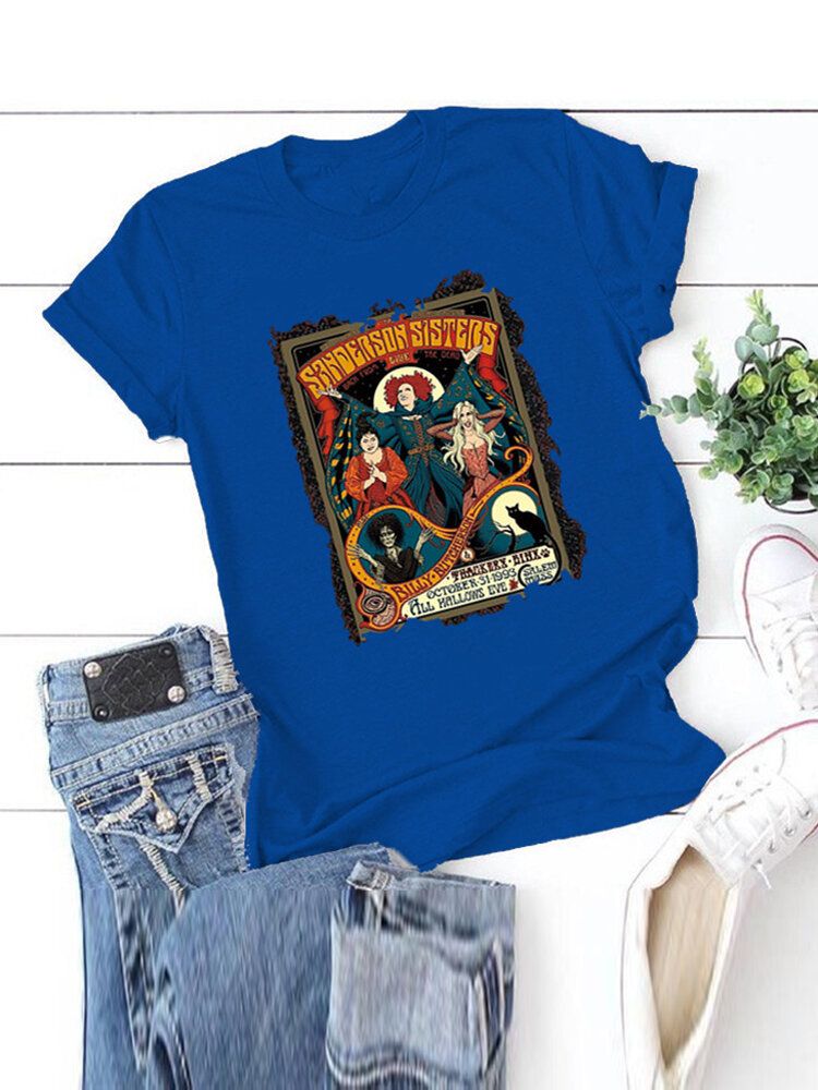 Camisetas De Manga Corta Informales Con Estampado Gráfico De Figura De Halloween Para Mujer