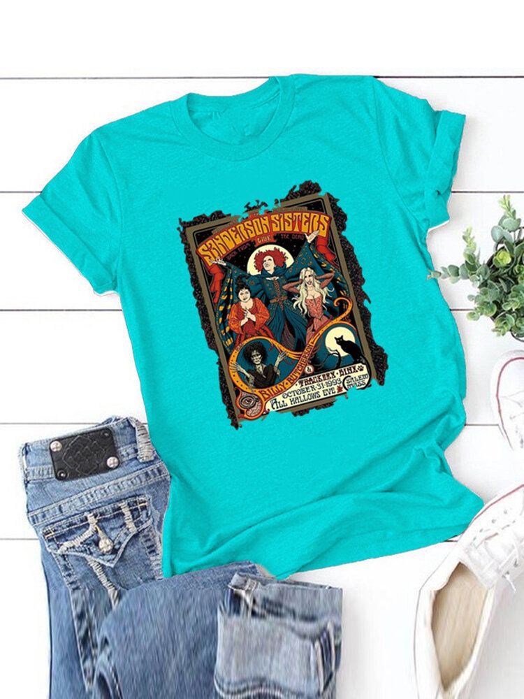 Camisetas De Manga Corta Informales Con Estampado Gráfico De Figura De Halloween Para Mujer