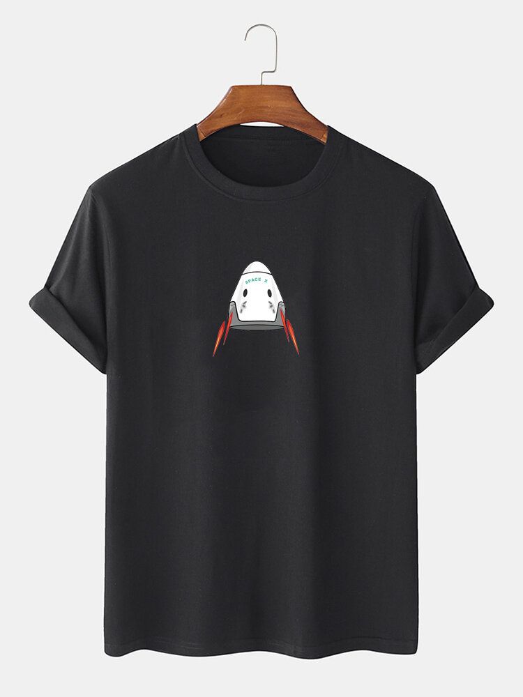 Camisetas De Manga Corta Informales De Cuello Redondo Con Estampado De Nave Espacial 100% Algodón Para Hombre