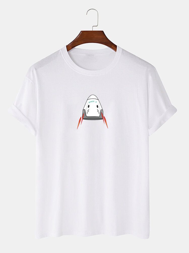 Camisetas De Manga Corta Informales De Cuello Redondo Con Estampado De Nave Espacial 100% Algodón Para Hombre