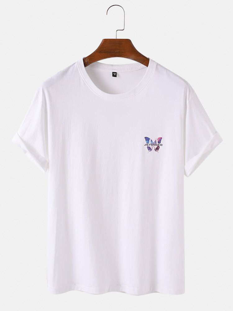 Camisetas De Manga Corta Informales De Cuello Redondo Transpirables De Algodón Con Estampado De Mariposas Para Hombre