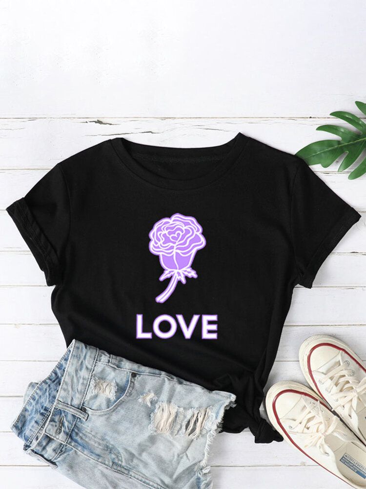 Camisetas De Manga Corta Sencillas Con Cuello Redondo Y Gráfico De Rose Love Para Mujer