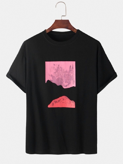 Camisetas De Manga Corta Sueltas De Algodón Con Estampado De Paisaje Para Hombre