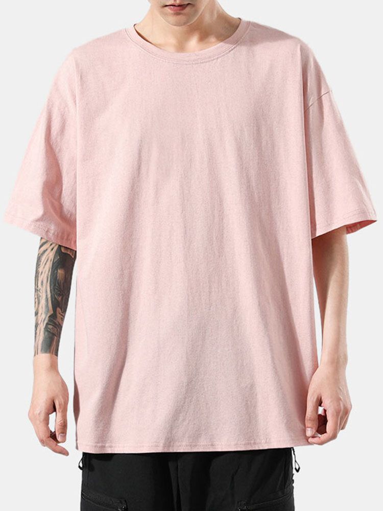 Camisetas De Manga Corta Sueltas Casuales De Cuello Redondo De Algodón De Color Sólido Para Hombre