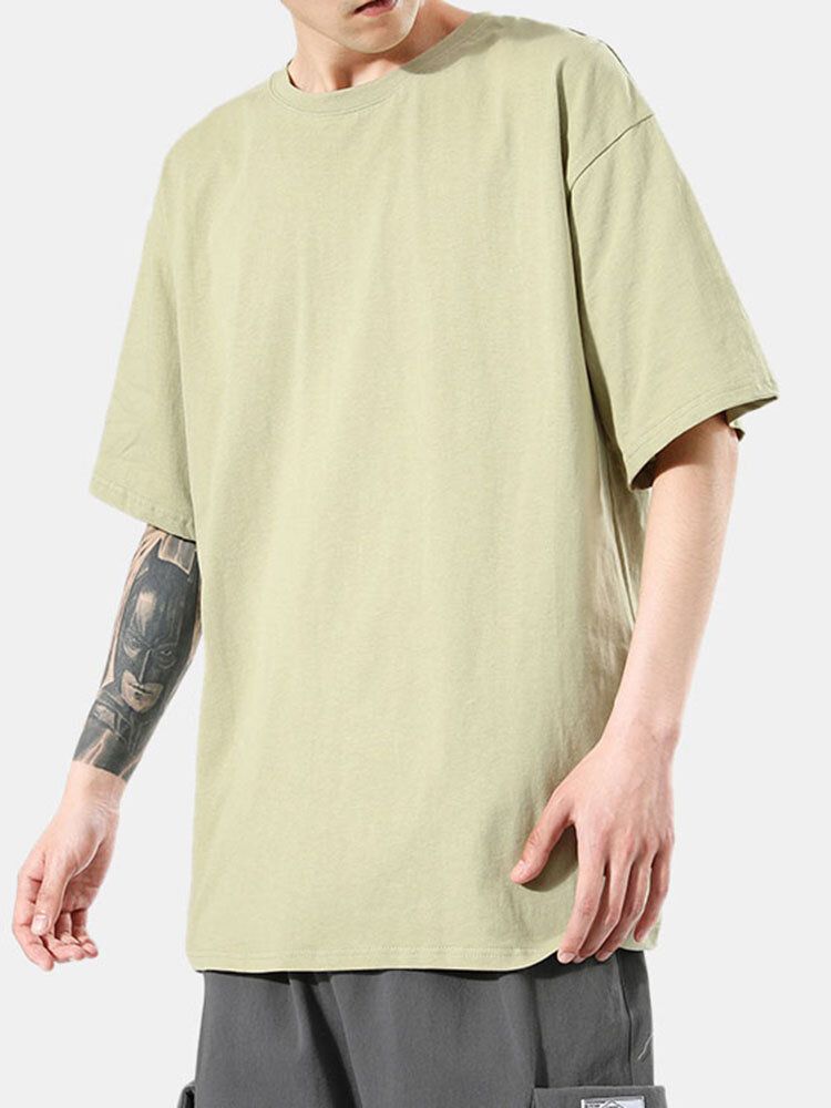 Camisetas De Manga Corta Sueltas Casuales De Cuello Redondo De Algodón De Color Sólido Para Hombre