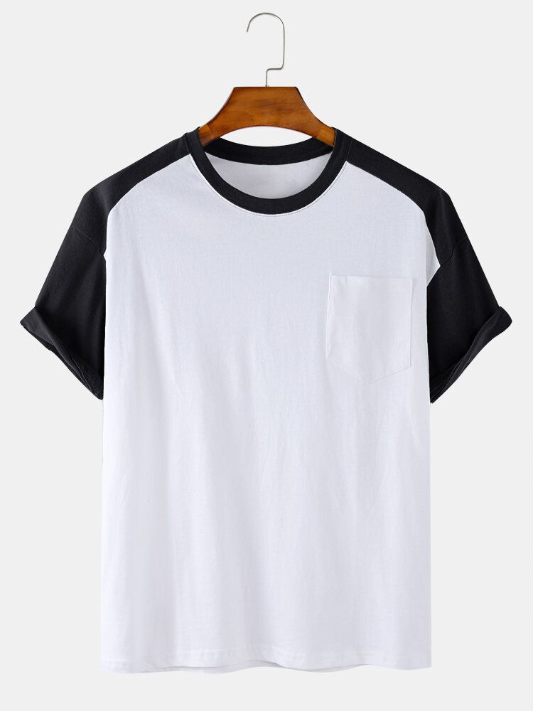 Camisetas De Manga Corta Sueltas Con Cuello Redondo De Algodón Para Hombre Con Bolsillo