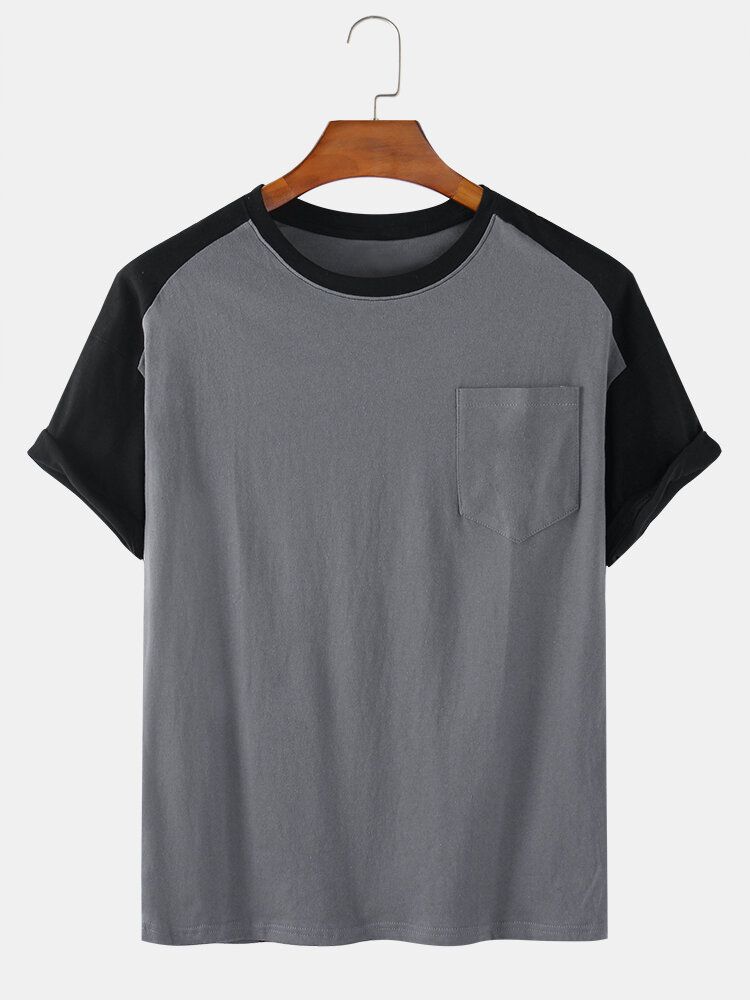 Camisetas De Manga Corta Sueltas Con Cuello Redondo De Algodón Para Hombre Con Bolsillo