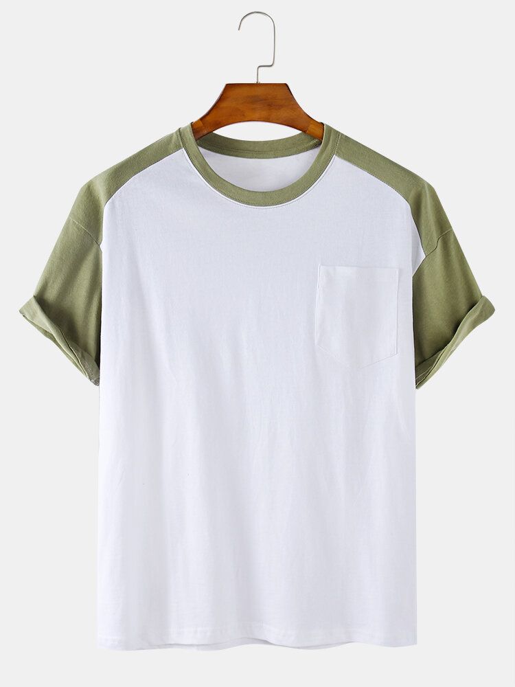 Camisetas De Manga Corta Sueltas Con Cuello Redondo De Algodón Para Hombre Con Bolsillo