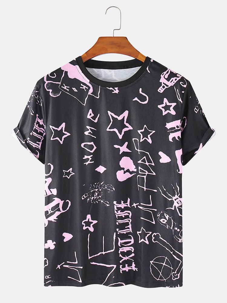 Camisetas De Manga Corta Sueltas Con Cuello Redondo Y Estampado De Estrellas Para Hombre