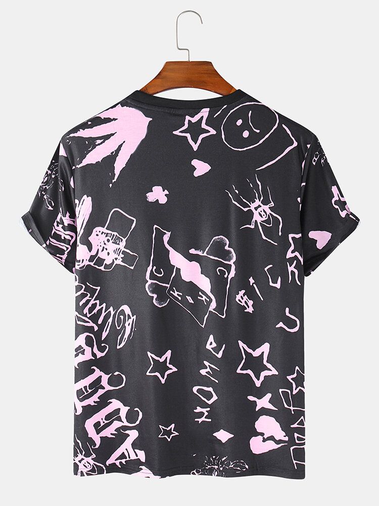 Camisetas De Manga Corta Sueltas Con Cuello Redondo Y Estampado De Estrellas Para Hombre