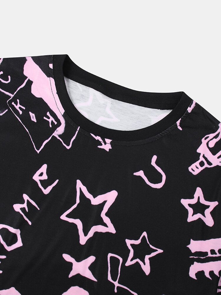 Camisetas De Manga Corta Sueltas Con Cuello Redondo Y Estampado De Estrellas Para Hombre