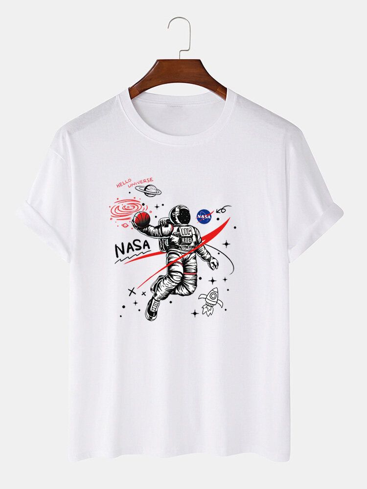 Camisetas De Manga Corta Sueltas Con Estampado De Astronauta De Diseñador 100% Algodón