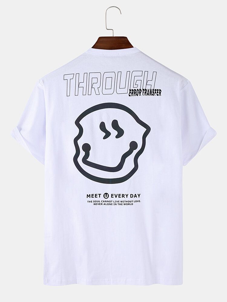 Camisetas De Manga Corta Sueltas Con Estampado De Emojis De Letras Divertidas De Algodón