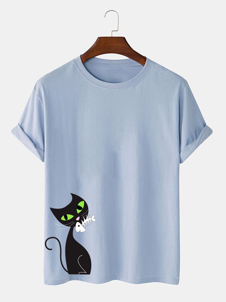 Camisetas De Manga Corta Transpirables De Algodón Con Estampado De Gato Negro De Dibujos Animados