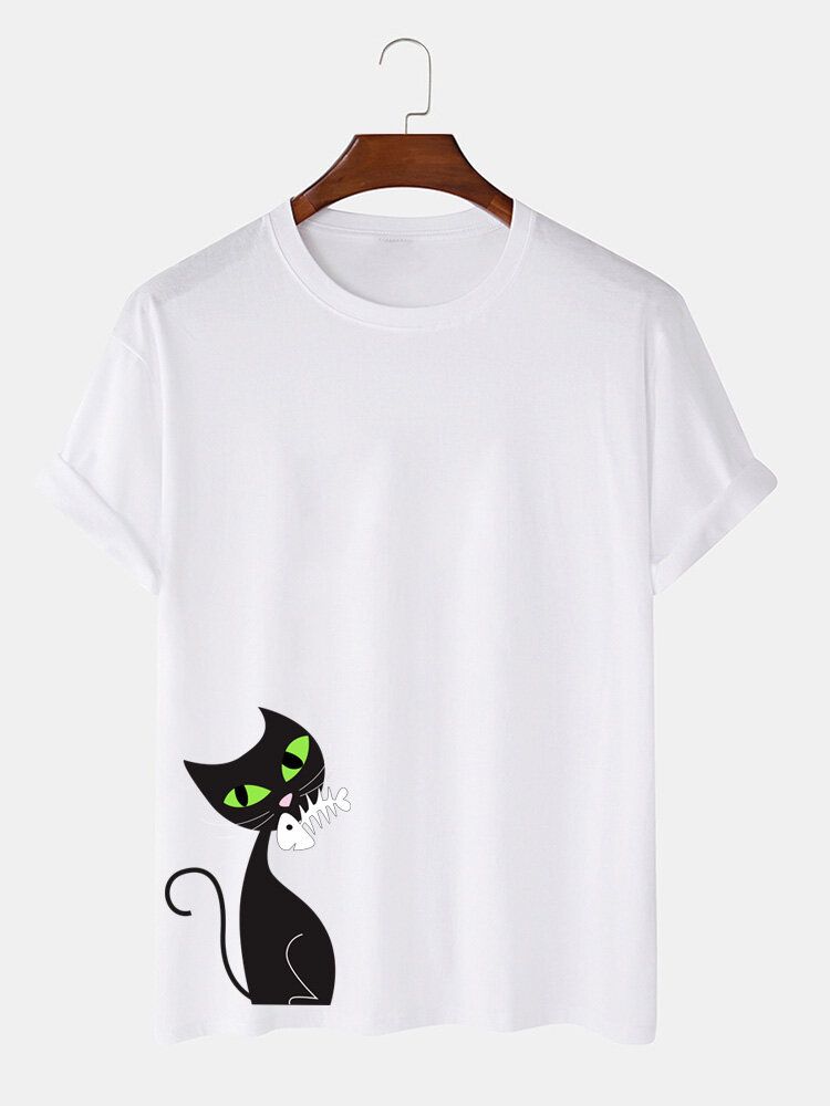 Camisetas De Manga Corta Transpirables De Algodón Con Estampado De Gato Negro De Dibujos Animados