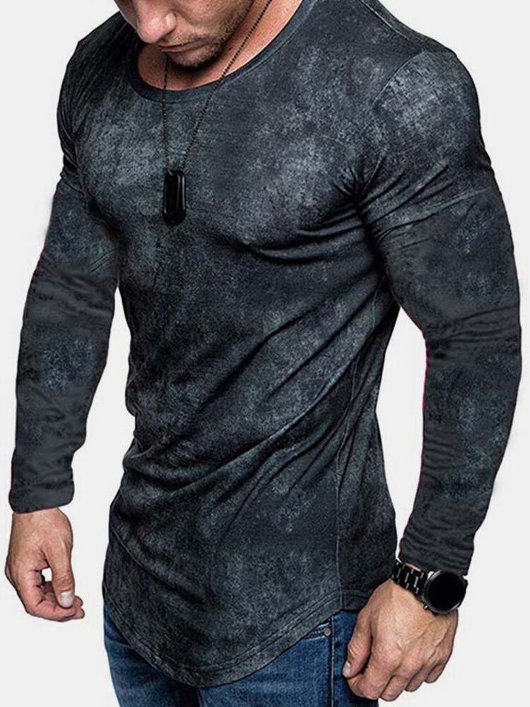 Camisetas De Manga Larga Con Cuello Redondo Acanalado Y Estampado Tie-dye Para Hombre