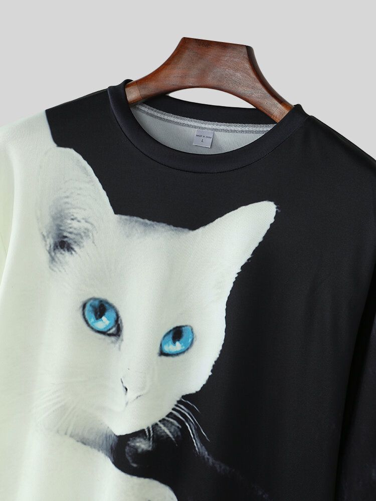 Camisetas De Manga Larga Con Diseño De Jersey Con Estampado De Gato Para Hombre