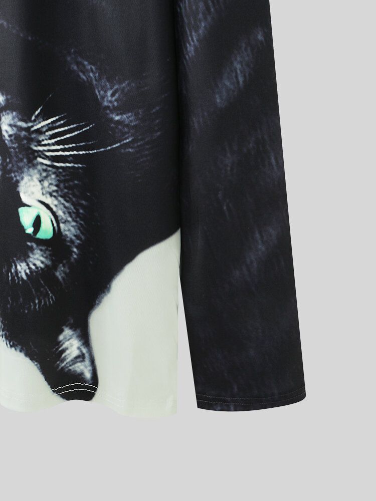 Camisetas De Manga Larga Con Diseño De Jersey Con Estampado De Gato Para Hombre