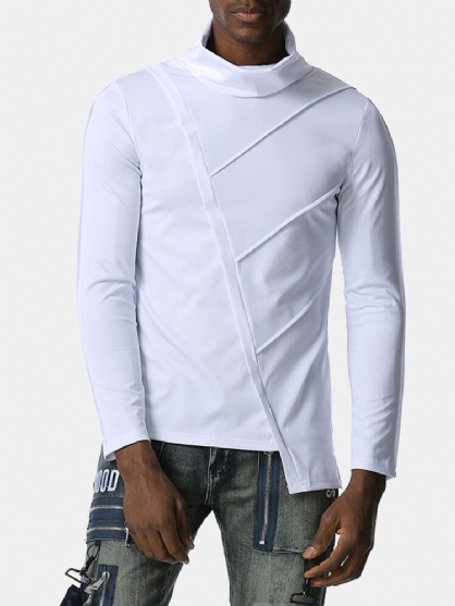 Camisetas De Manga Larga Con Dobladillo Asimétrico De Cuello Alto De Color Sólido Simple Para Hombre