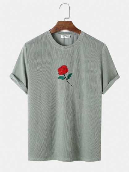 Camisetas De Rayas De Cuello Redondo Con Estampado De Rosas Casuales Para Hombre