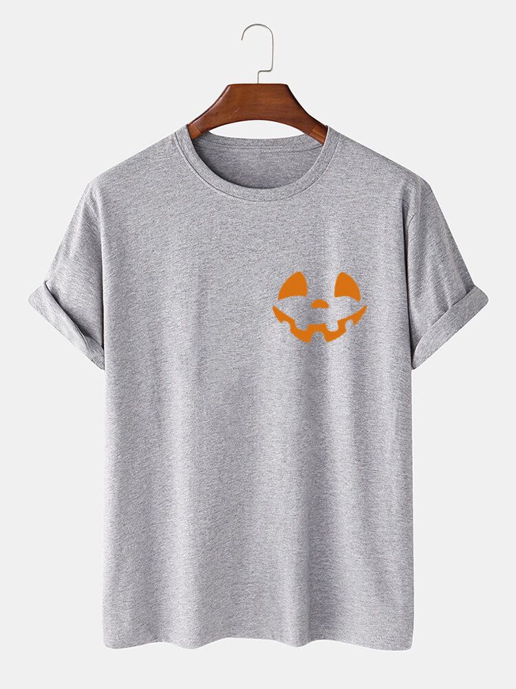 Camisetas Sencillas De Manga Corta Con Estampado De Sonrisa De Diseño 100% Algodón Para Hombre De Halloween