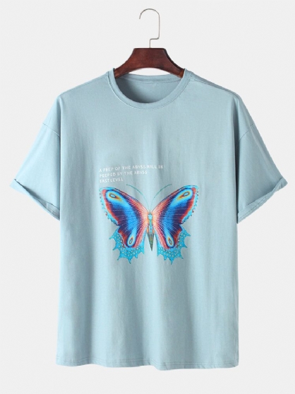 Camisetas Sueltas Ligeras De Color Sólido Con Estampado De Mariposas 100% Algodón Para Hombre