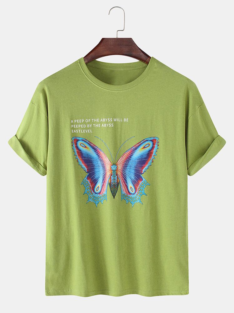 Camisetas Sueltas Ligeras De Color Sólido Con Estampado De Mariposas 100% Algodón Para Hombre