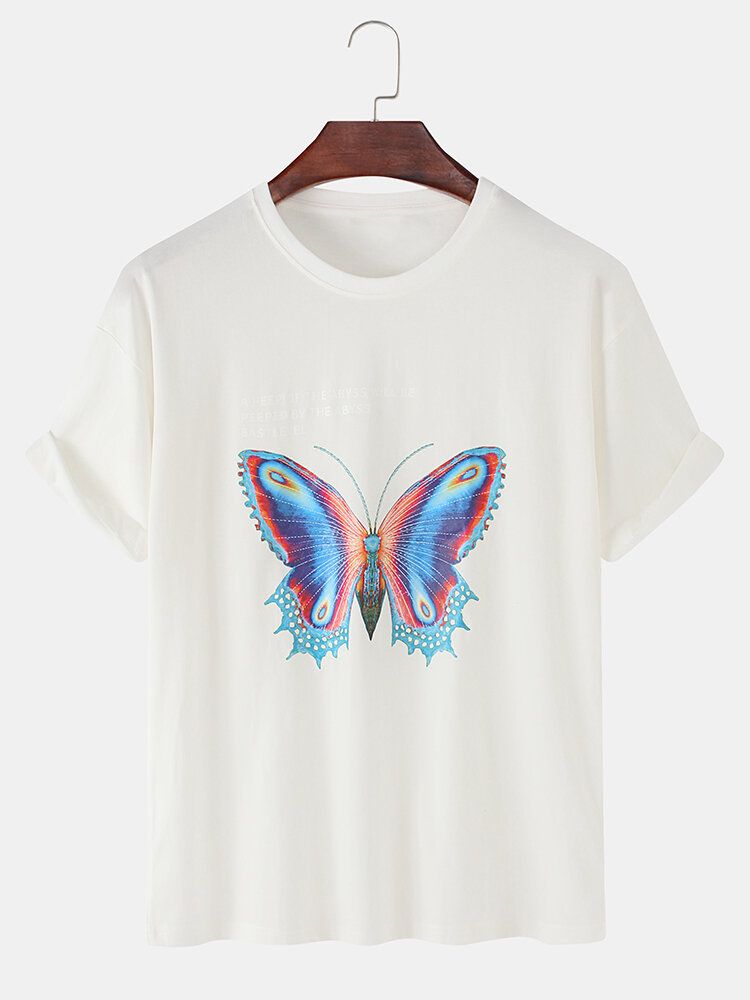 Camisetas Sueltas Ligeras De Color Sólido Con Estampado De Mariposas 100% Algodón Para Hombre