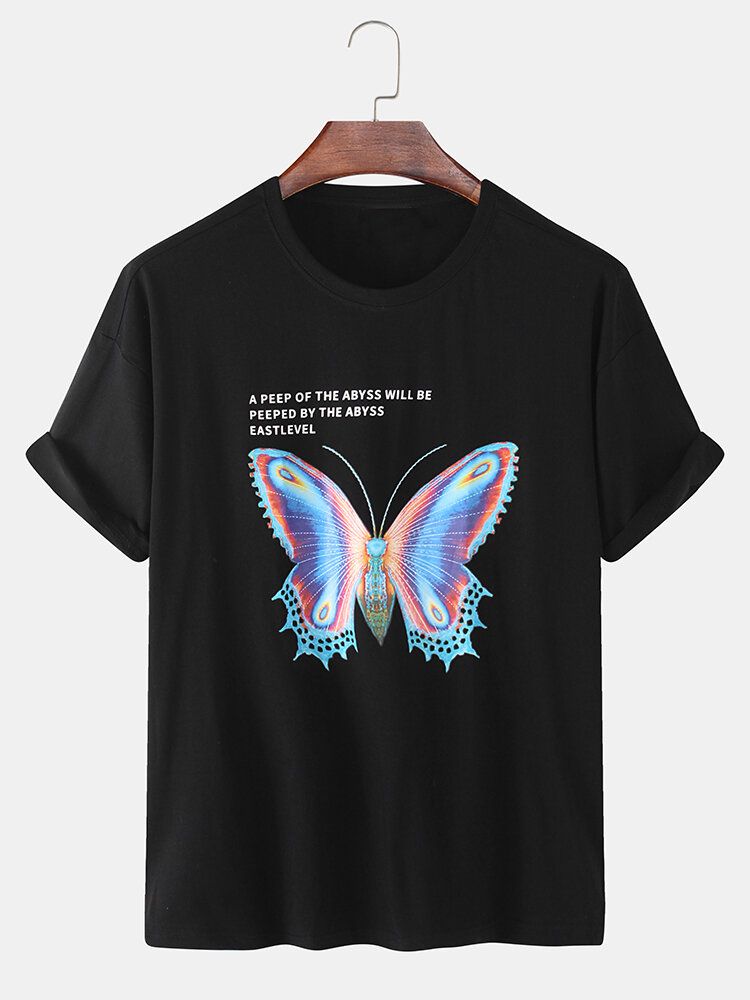 Camisetas Sueltas Ligeras De Color Sólido Con Estampado De Mariposas 100% Algodón Para Hombre