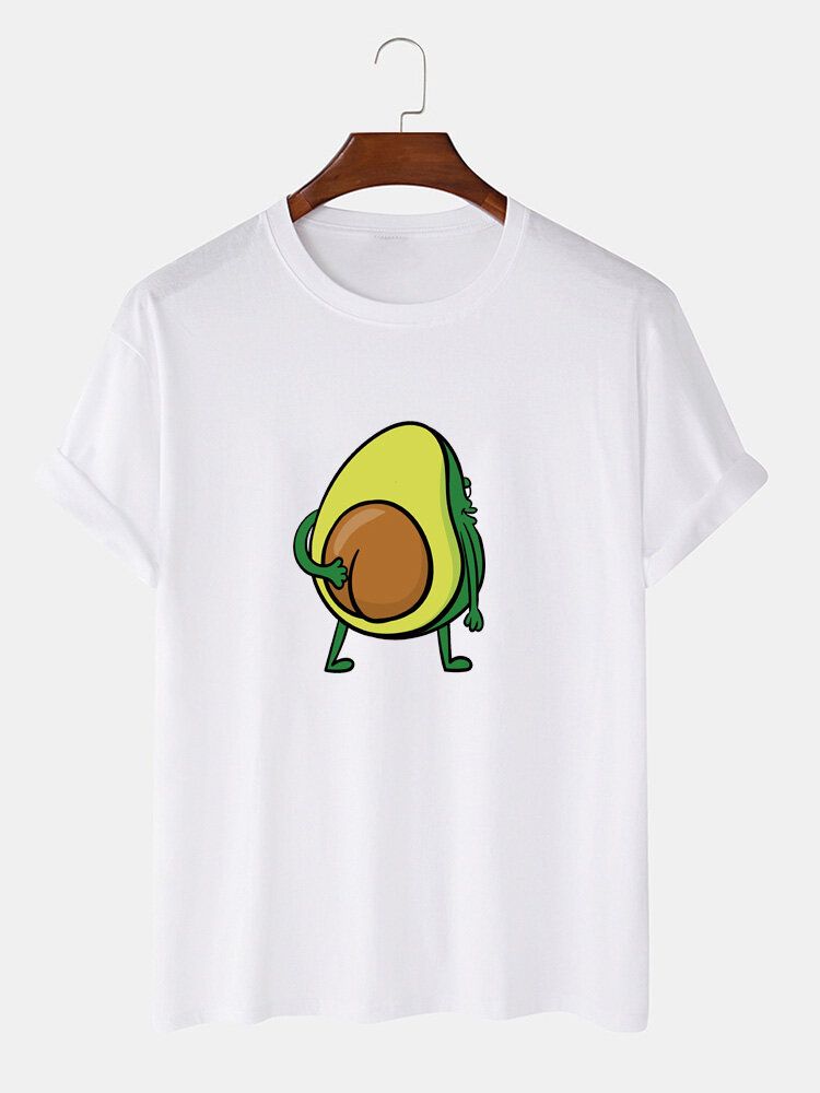 Camisetas Sueltas De Manga Corta Con Cuello Redondo Y Estampado De Aguacate De Frutas De Algodón